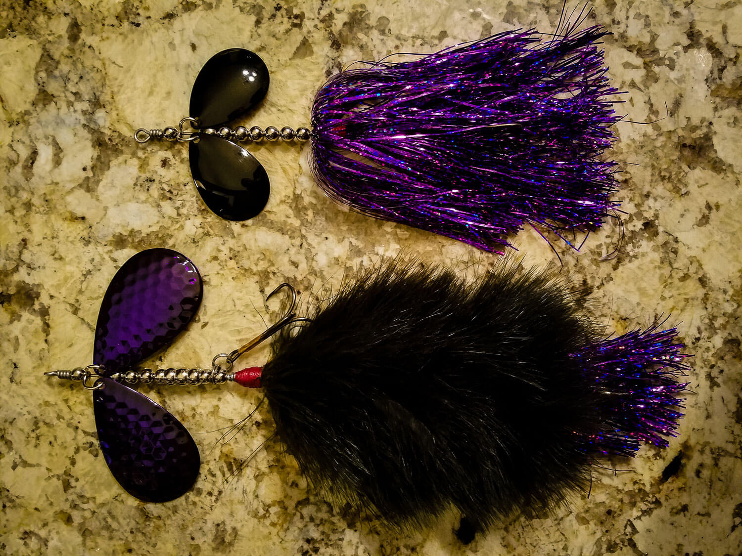 Sasquatch Lure Company - Double10 - Double Marabou & Double8 Tinsel Combo, Black Purple