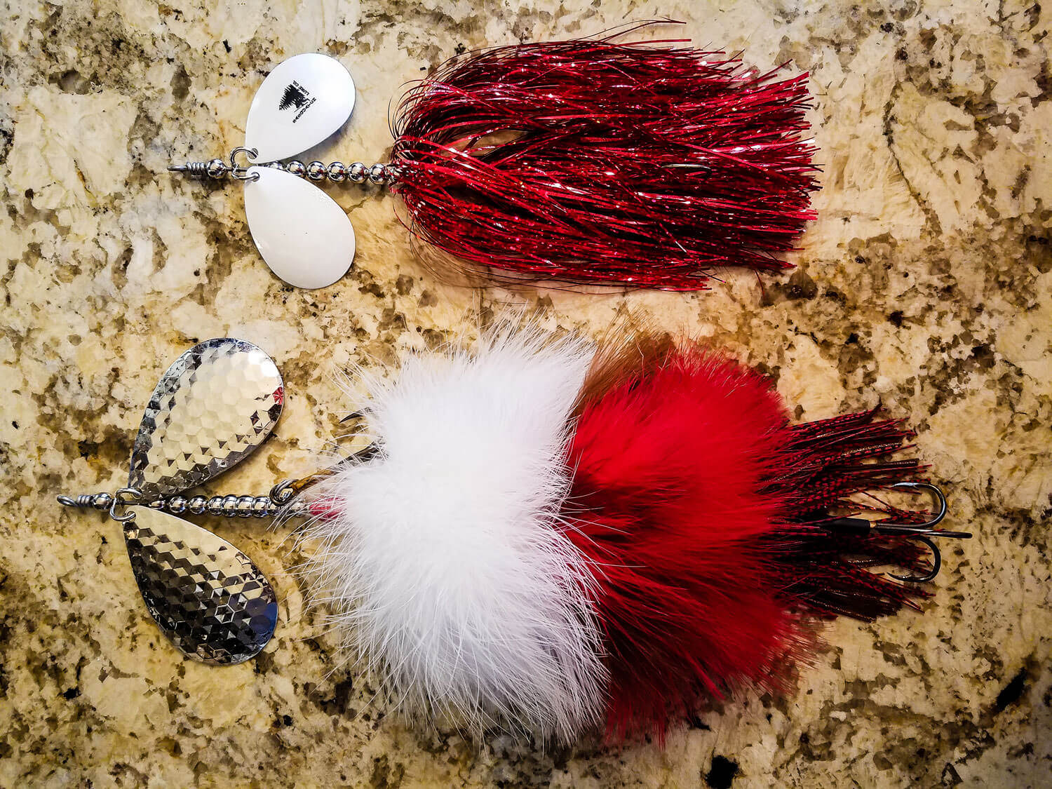 Sasquatch Lure Company - Double10 - Double Marabou & Double8 Tinsel Combo, White, Brown, Red Red